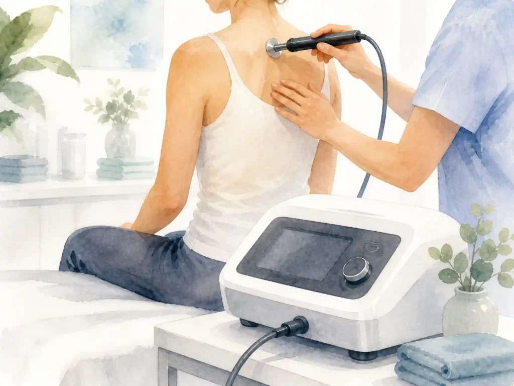 Paziente durante una seduta di tecarterapia per il trattamento di dolore muscolare e recupero funzionale della schiena.